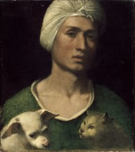 Portrait of a young Man holding a Dog and a Cat, c1530s. Artist: Dosso Dossi.