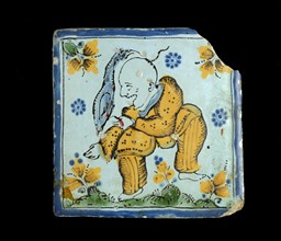 Tile with a grotesque Chinaman, c1800.