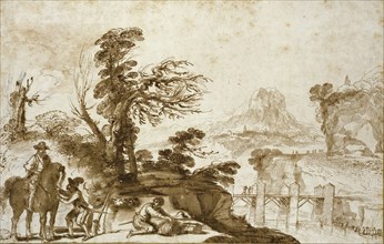 Landscape with a Horseman and a Bridge, early 17th century. Artist: Guercino.