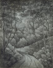Landscape with a Path through a Forest and a classical Temple, late 18th century.. Artist: John Baptist Malchair.