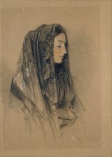 Head of an Italian Girl in a Mantilla, 1838. Artist: John Frederick Lewis.