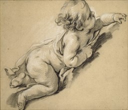 A putto reclining to right, mid 18th century. Artist: Francois Boucher.