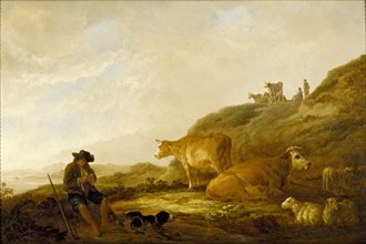 Seated Shepherd with Cows and Sheep in a Meadow, c1644. Artist: Aelbert Cuyp.