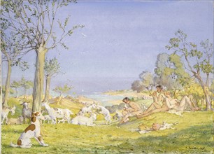 Landscape with Shepherds and Goats, 1931. Artist: Konstantin Somov.