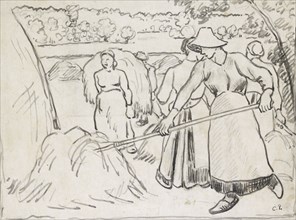 Compositional study of harvesters in a landscape, c1893. Artist: Camille Pissarro.