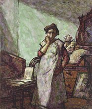Interior with Mrs Mounter in an Overall, 1 December 1918. Artist: Harold Gilman.
