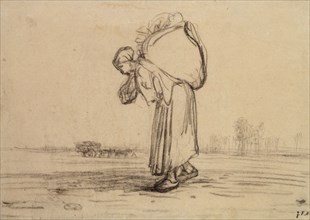 Woman carrying a Sack on her Back, c1851-1855. Artist: Jean Francois Millet.