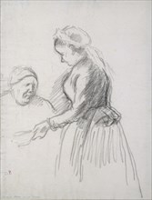 Study of the artist's mother with her maid, 1880-1885. Dimensions: height x width: 28.4 x 21.9 cm