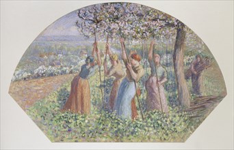 Design for a fan: The pea stakers, 1890. Artist: Camille Pissarro.