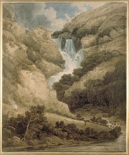 The Gorge of Wathenlath with the Falls of Lodore, Derwentwater, c1801. Artist: Thomas Girtin.