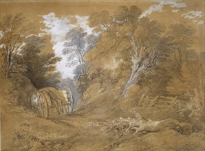 Wooded landscape with a peasant boy asleep in a cart, 18th century. Artist: Thomas Gainsborough.