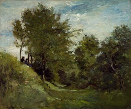 Landscape with Figures seated on a Bank, late 1870s. Artist: Charles Francois Daubigny.