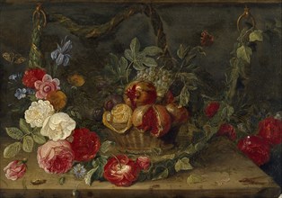 Decorative Still-Life Composition with a Basket of Fruit, mid 17th century. Artist: Jan van Kessel.