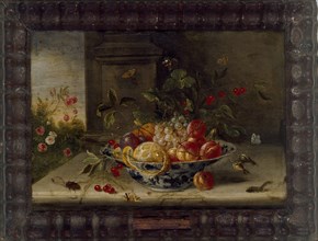 Decorative Still-Life Composition with a porcelain Bowl, Fruit and Insects, mid 17th century. Artist: Jan van Kessel.
