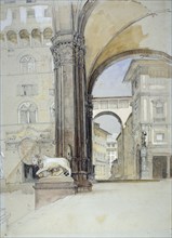 Florence: The Palazzo Vecchio and the Uffizi, c1820s. Artist: John Frederick Lewis.