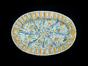 Oval dish, moulded in relief on the front with an oval central boss, 1649. Artist: Unknown.