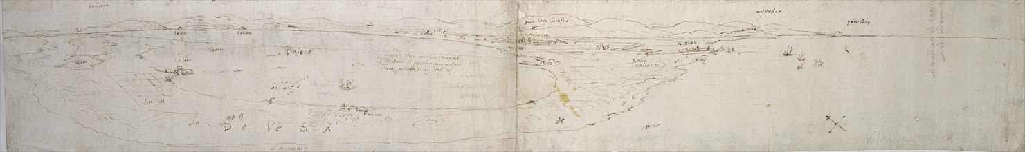Sketch of the Lagoon of Valencia, la Albufera and adjacent coast and countryside, c1560s. Artist: Anthonis van den Wyngaerde.