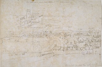 Sheet of studies of the Palaces of Hampton Court, Richmond and surrounding Countryside, c1560s.. Artist: Anthonis van den Wyngaerde.