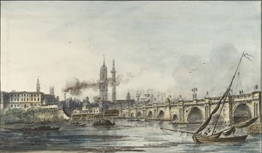 View across the Thames towards the Church of St Magnus and the Monument, late 18th century. Artist: Louis Belanger.