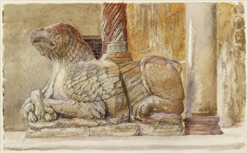 The Gryphon bearing the north Shaft of the west Entrance of the Duomo, Verona, 18-28 June 1869. Artist: John Ruskin.