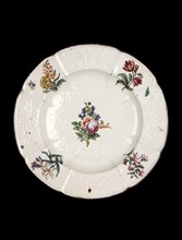 Plate, with flowers (rose centre), c1755. Artist: Unknown.