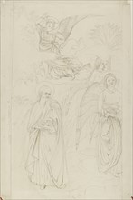 Drawing of Abraham parting from the Angels from Benozzo Gozzoli, 1845. Artist: John Ruskin.