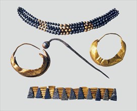 Earrings, pin and necklaces, Early Dynastic, 2600-2400BC. Artist: Unknown.