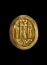 Gold finger ring with setting showing the shrine of Aphrodite at Paphos, c50BC-330AD. Artist: Unknown.