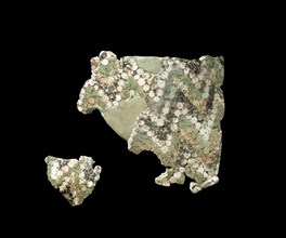 Two fragments of mosaic glass, yelllow, green, black & white, c1500-1300BC. Artist: Unknown.