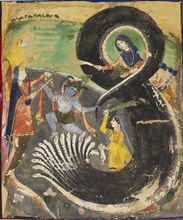Krishna and the naga Kaliya, 19th century. Artist: Unknown.