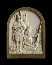 Ivory plaque depicting three Sikh warriors, 1845-1850. Artist: Unknown.