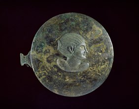 Cast bronze mirror-cover with bust of a woman in relief, 1st century BC - 1st century AD. Artist: Unknown.