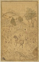 Crowd scene with mounted figure, 16th century. Artist: Unknown.