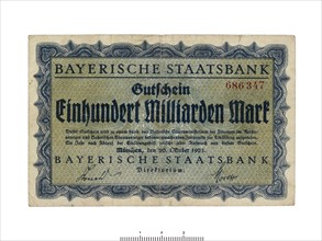 German banknote (Bavaria), 1923. Artist: Unknown.