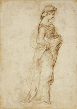 Female Figure walking to right, c1500-1520. Artist: Raphael.