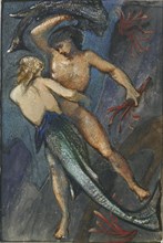Mermaid and man from Album of forty-eight drawings, c1853-1898. Artist: Sir Edward Coley Burne-Jones.