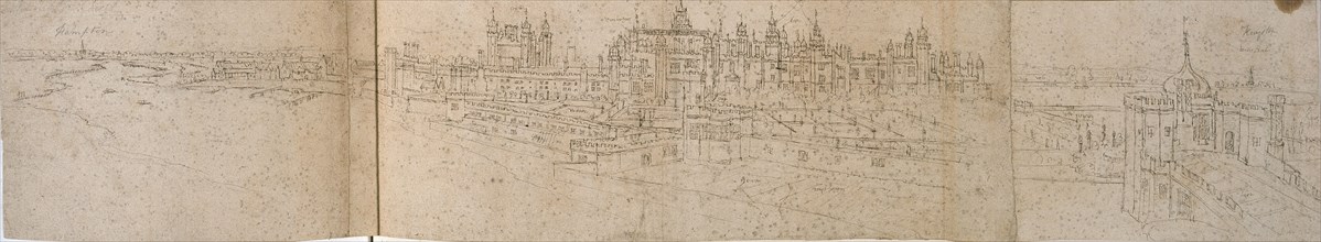Hampton Court Palace from the River, c1550-1560. Artist: Anthonis van den Wyngaerde.