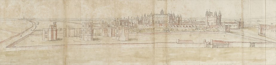 Hampton Court Palace from the North, c1550-1560. Artist: Anthonis van den Wyngaerde.