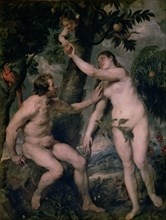 Painting by Peter Paul Rubens (1577 - 1640) 'Adam and Eve', copy of Titian's painting, kept in th?