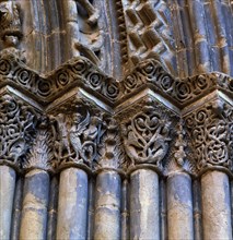 Capitals with arabesque ornamentation on the doorway of the church of Santa Maria de Agramunt.