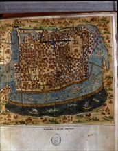 Map of Tenochtitlan, Mexico, 1560, in the work 'General Islands of the World', by the chronicler ?