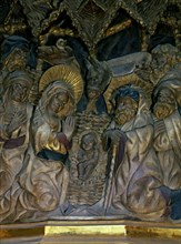Altarpiece of the Cathedral of Tarragona in polychromed alabaster (1426-1436), detail 'The Nativi?