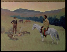 The Conversation (Doubtful company), oil Painting by Frederic Remington.
