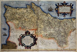 'Theatrum Orbis Terrarum' by Abraham Ortelius, Antwerp, 1574. Map of Portugal.