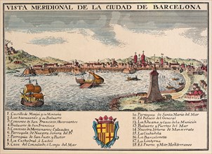 View of the Port of Barcelona. Engraving.