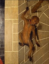 'Monkey on a wall', detail of the Transfiguration altarpiece, 1445-1452. Tempera on wood by Bern?