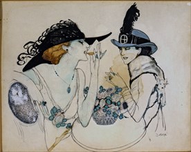 'Ladies drinking champagne', drawing by Javier Gosé in the Pladellorens Collection.