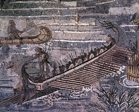 'Greek boat sailing the Nile River Delta', fragment of the Barberini mosaic. From the inferior s?