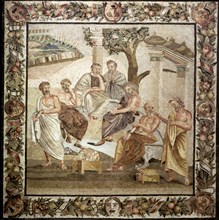 Plato's Academy', mosaic. Plato teaching philosophy to his disciples. Pompeian copy of an Helleni?