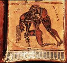 Ajax with the body of Achilles, died when hurt in the heel by an arrow shot by Paris'. Episode co?